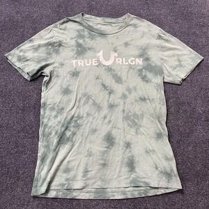 True Religion Shirt Mens Medium Green Tie Dye Fashion For Senses Logo Graphic